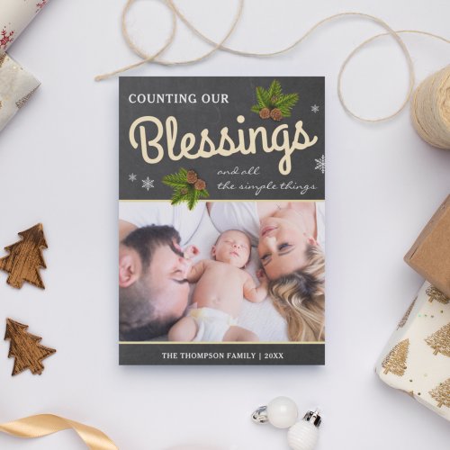 Chalkboard Christmas Blessings  Family Photo Holiday Card