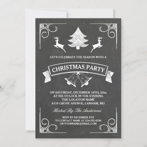 Chalkboard Christmas Deer Tree Bell Holiday Party Card