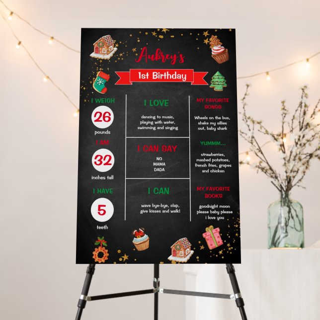 Chalkboard Christmas First Birthday Milestone  Foam Board (In Situ (Stand))