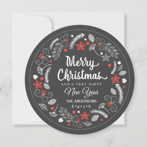 CHALKBOARD CHRISTMAS FLORAL WREATH HOLIDAY PHOTO