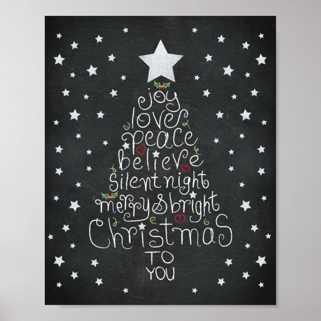 Chalkboard Christmas Hand Lettered Love Joy Peace Poster (Front)