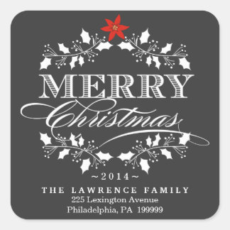 Chalkboard Christmas Holly Wreath Address Stickers