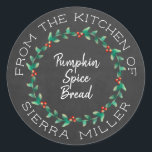 Chalkboard Christmas Holly Wreath Kitchen Treats Classic Round Sticker<br><div class="desc">Do you love to make kitchen goodies for family and friends for the Christmas holidays or anytime of year for that matter. Well here's the perfect finishing touch... a personalized label sticker with your name and the name of the kitchen treat you are sharing. A lovely, modern circular holly berry...</div>