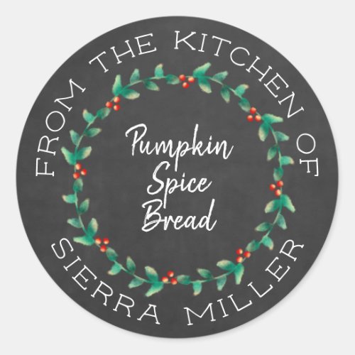 Chalkboard Christmas Holly Wreath Kitchen Treats Classic Round Sticker