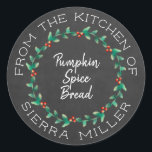 Chalkboard Christmas Holly Wreath Kitchen Treats Classic Round Sticker<br><div class="desc">Do you love to make kitchen goodies for family and friends for the Christmas holidays or anytime of year for that matter. Well here's the perfect finishing touch... a personalized label sticker with your name and the name of the kitchen treat you are sharing. A lovely, modern circular holly berry...</div>