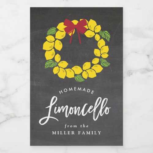 Chalkboard Christmas limoncello wreath label
