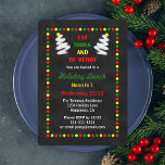 Chalkboard Christmas Lunch or Luncheon Invitation<br><div class="desc">This fun Christmas lunch or luncheon invitation features a chalkboard background for a light display of colorful lights around the invite. As the focal point, two white Christmas trees flank the words "Eat Drink and Be Merry." Red, green, yellow and white make this colorful design. This is a great design...</div>