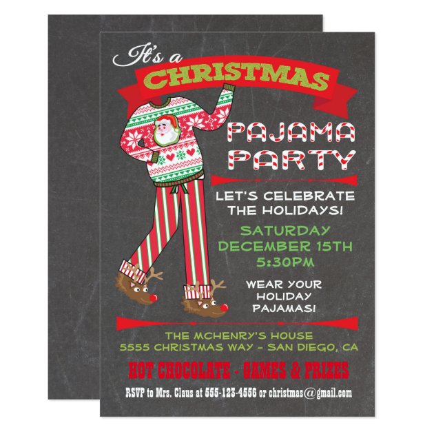 Chalkboard Christmas Pajama Party Invitations