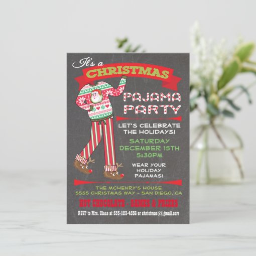 Chalkboard Christmas Pajama Party Invitations Zazzle