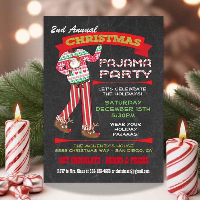 Chalkboard Christmas Pajama Party Invitations (Creator Uploaded)