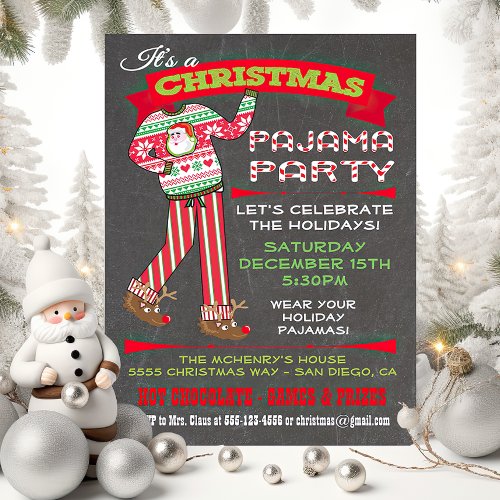 Chalkboard Christmas Pajama Party Invitations