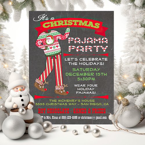 Chalkboard Christmas Pajama Party Invitations