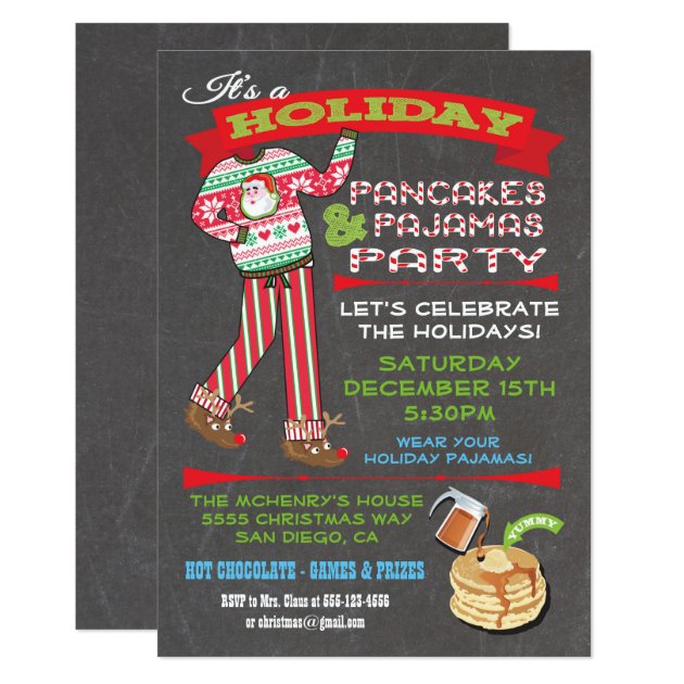 Chalkboard Christmas Pancakes & Pajamas Party Invitation