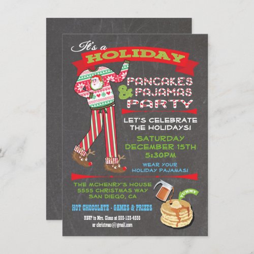 Chalkboard Christmas Pancakes  Pajamas Party Invitation