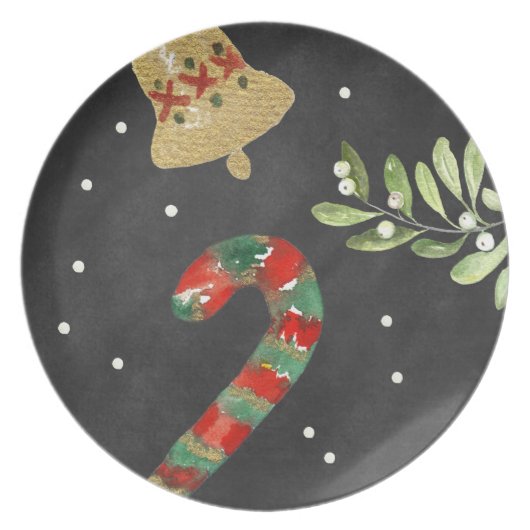 Chalkboard Christmas Plate Candy Cane Melamine (Front)