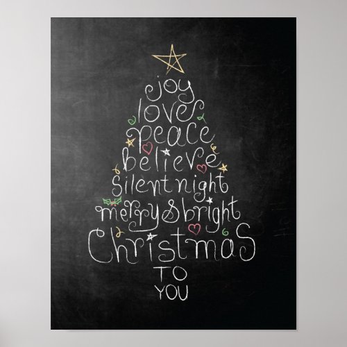 Chalkboard Christmas poster Love Joy Peace Believe