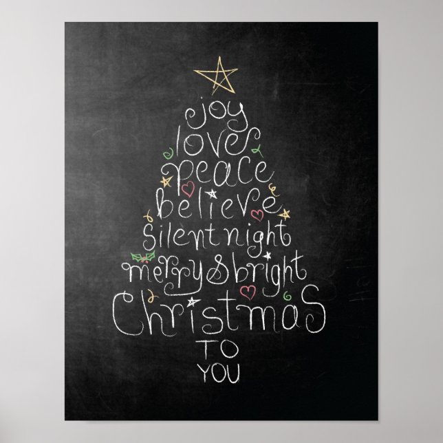 Chalkboard Christmas poster Love Joy Peace Believe (Front)
