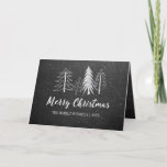 Chalkboard Christmas Snowy Trees Non-Photo Holiday Card<br><div class="desc">Chalkboard background with hand drawn chalk winter trees and snow,  "Merry Christmas" script in white,  folded greeting card.</div>