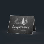 Chalkboard Christmas Snowy Trees Non-Photo Holiday Card<br><div class="desc">Chalkboard background with hand drawn chalk winter trees and snow,  "Merry Christmas" script in white,  folded greeting card.</div>