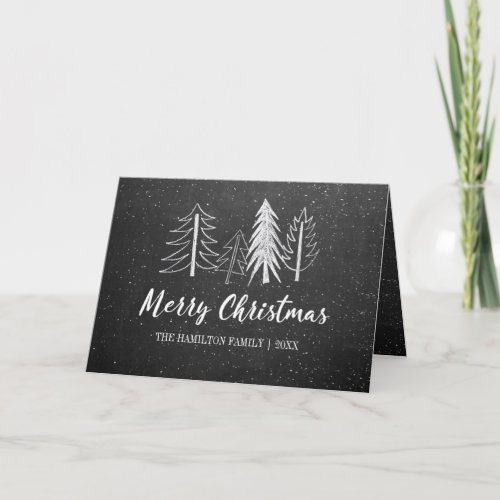 Chalkboard Christmas Snowy Trees Non_Photo Holiday Card