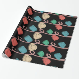 Chalkboard Christmas Stringlights Doodles Wrapping Paper