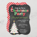 Chalkboard Christmas Tree Party Invitation<br><div class="desc">This fun and festive Chalkboard Christmas Tree party invitation is perfect for your Christmas holiday party! This design features a chalkboard background and festive Christmas Party pattern letters with a colorful, merry, white Christmas tree with gold accents. This is the perfect invitation for any Christmas party celebration and works great...</div>