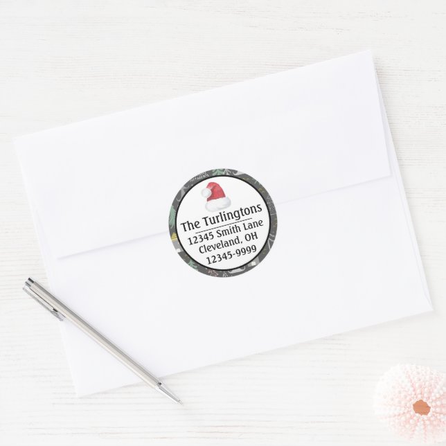 Chalkboard Christmas Trees and Houses Pink Yellow Classic Round Sticker (Envelope)