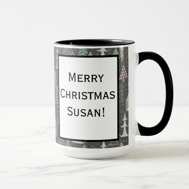 Chalkboard Christmas Trees and Houses Pink Yellow Mug (Right)