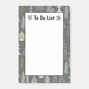 Chalkboard Christmas Trees and Houses Pink Yellow Post-it Notes
