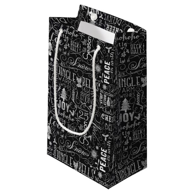 Chalkboard Christmas Typographic Gift Bag (Front Angled)
