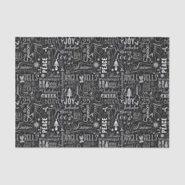 Chalkboard Christmas Typographic Tissue Paper (Front)