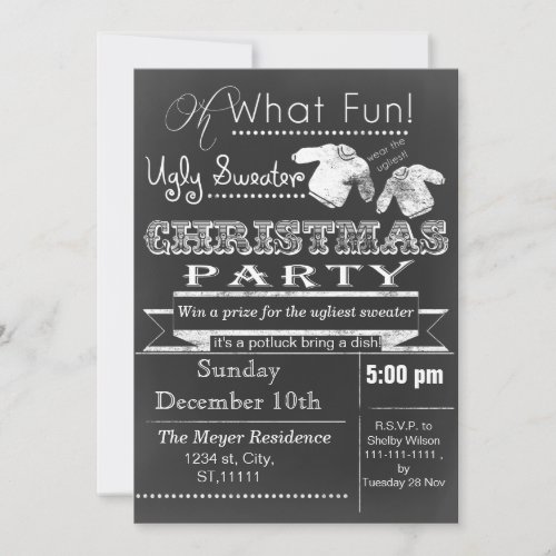 Chalkboard Christmas Ugly sweater Party Invites