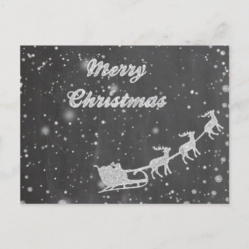 Chalkboard Christmas  Vintage Santa Claus Sleigh Holiday Postcard