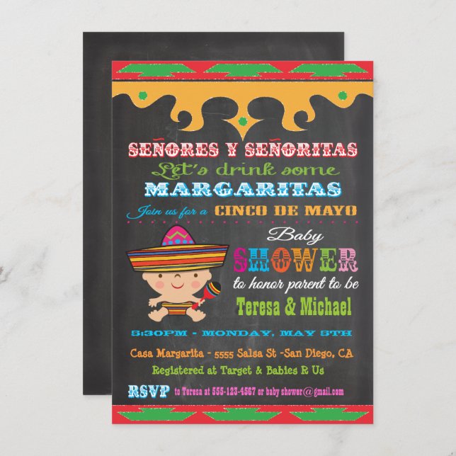 Chalkboard Cinco de Mayo Baby Shower invitations (Front/Back)