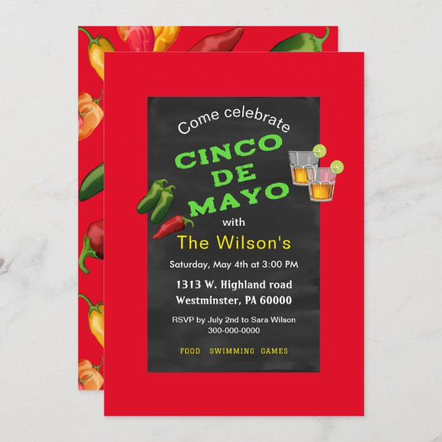 Chalkboard Cinco de Mayo Invitation (Front/Back)