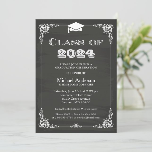 Chalkboard Class of 2024 Grad Cap Graduation Invitation (Standing Front)