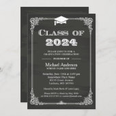 Chalkboard Class of 2024 Grad Cap Graduation Invitation (Front/Back)