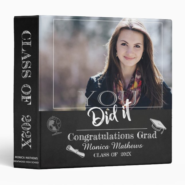 Chalkboard Class of 2025 Photo Graduation Memories 3 Ring Binder (Front/Spine)