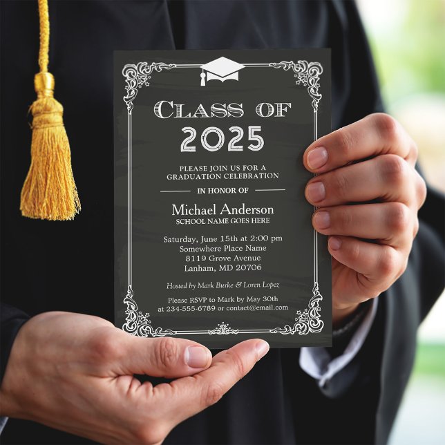 Chalkboard Class of 2026 Grad Cap Graduation Invitation (Creator Uploaded)
