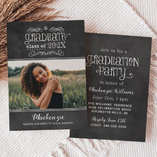 Chalkboard Class of 2026 Photo Grad Party Invitation