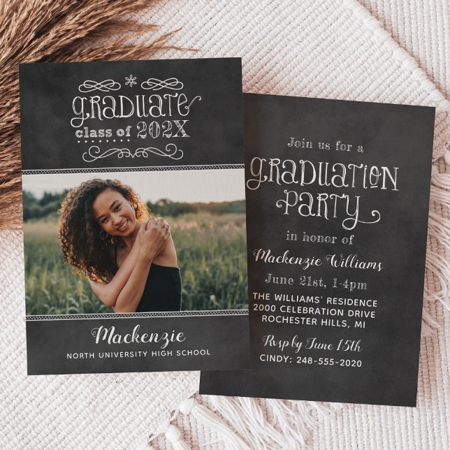 Chalkboard Class of 2026 Photo Grad Party Invitation (Creator Uploaded)