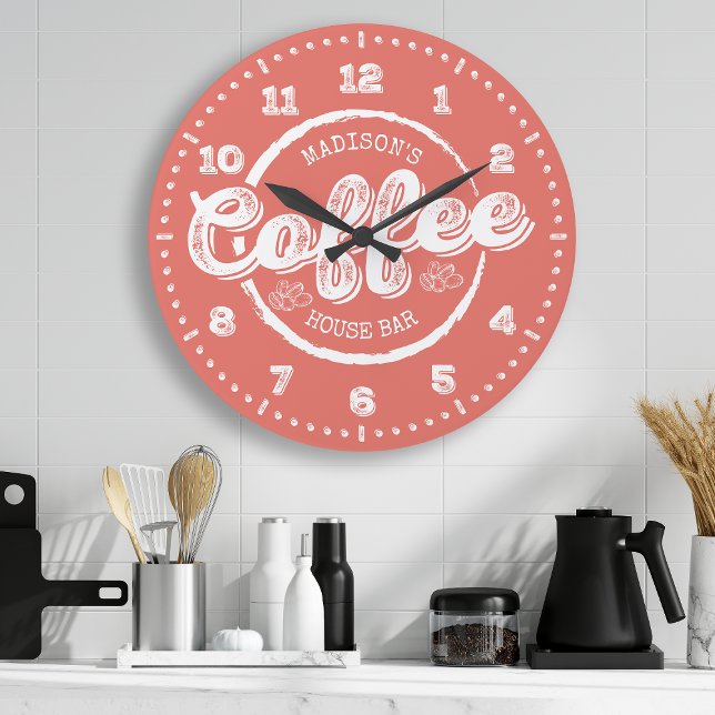 Chalkboard Coffee House Bar Monogram Custom Color Large Clock (Creator Uploaded)