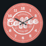 Chalkboard Coffee House Bar Monogram Custom Color Large Clock<br><div class="desc">Chalkboard Coffee House Bar Monogram Custom Color Large Clock. Personalized custom name kitchen wall clock in trendy chalkboard style with two custom text areas you can personalize to make this your very own. Click customize further for access to the hand color picker and choose your own color! Would look fantastic...</div>