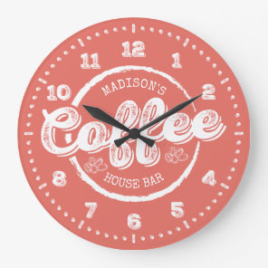 Chalkboard Coffee House Bar Monogram Custom Color Large Clock