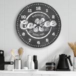 Chalkboard Coffee House Bar Monogram Custom Large Clock<br><div class="desc">Chalkboard Coffee House Bar Monogram Custom Large Clock. Personalized custom name kitchen wall clock in trendy chalkboard style with two custom text areas you can personalize to make this your very own. Would look fantastic in a coffee or paris cafe themed kitchen!</div>