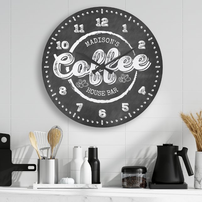Chalkboard Coffee House Monogram Custom Large Clock (Creator Uploaded)