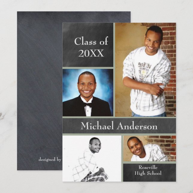 Chalkboard Collage Basketball - Grad Announcement (Front/Back)