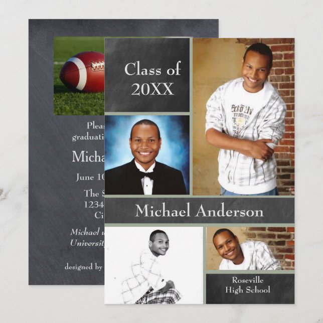 Chalkboard Collage Football - Grad Announcement (Front/Back)