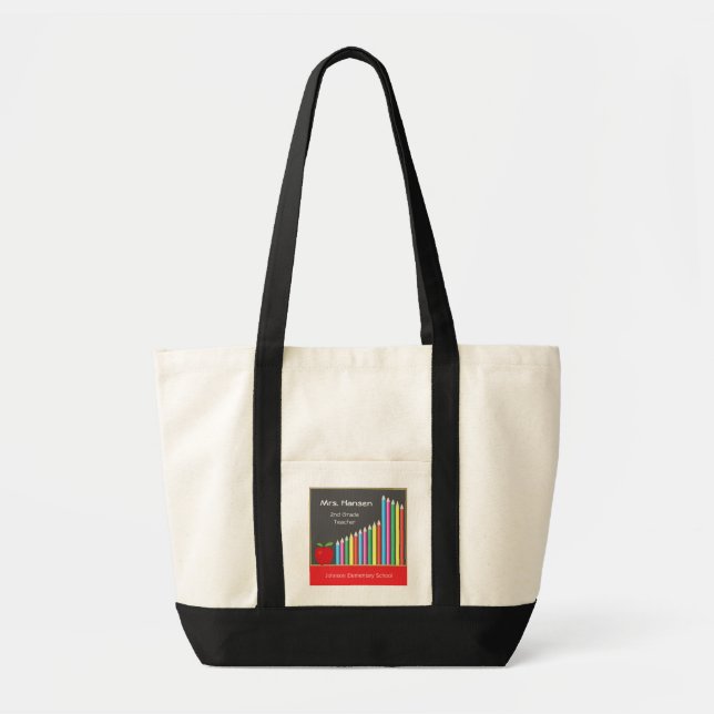 Chalkboard & Colored Pencils Teacher Tote Bag (Front)