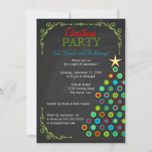 Chalkboard Colorful Christmas Tree Holiday Party Invitation